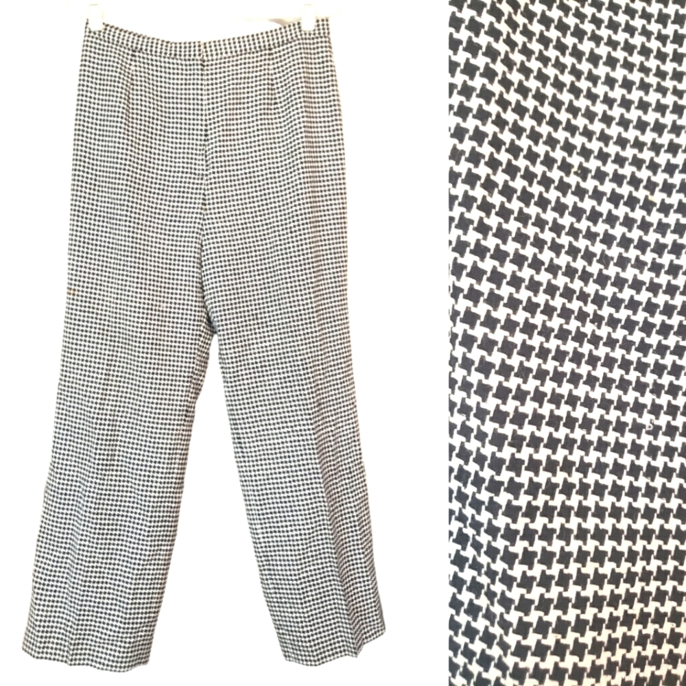 Talbots white & black houndstooth wool & silk blend trousers pants Womens 12